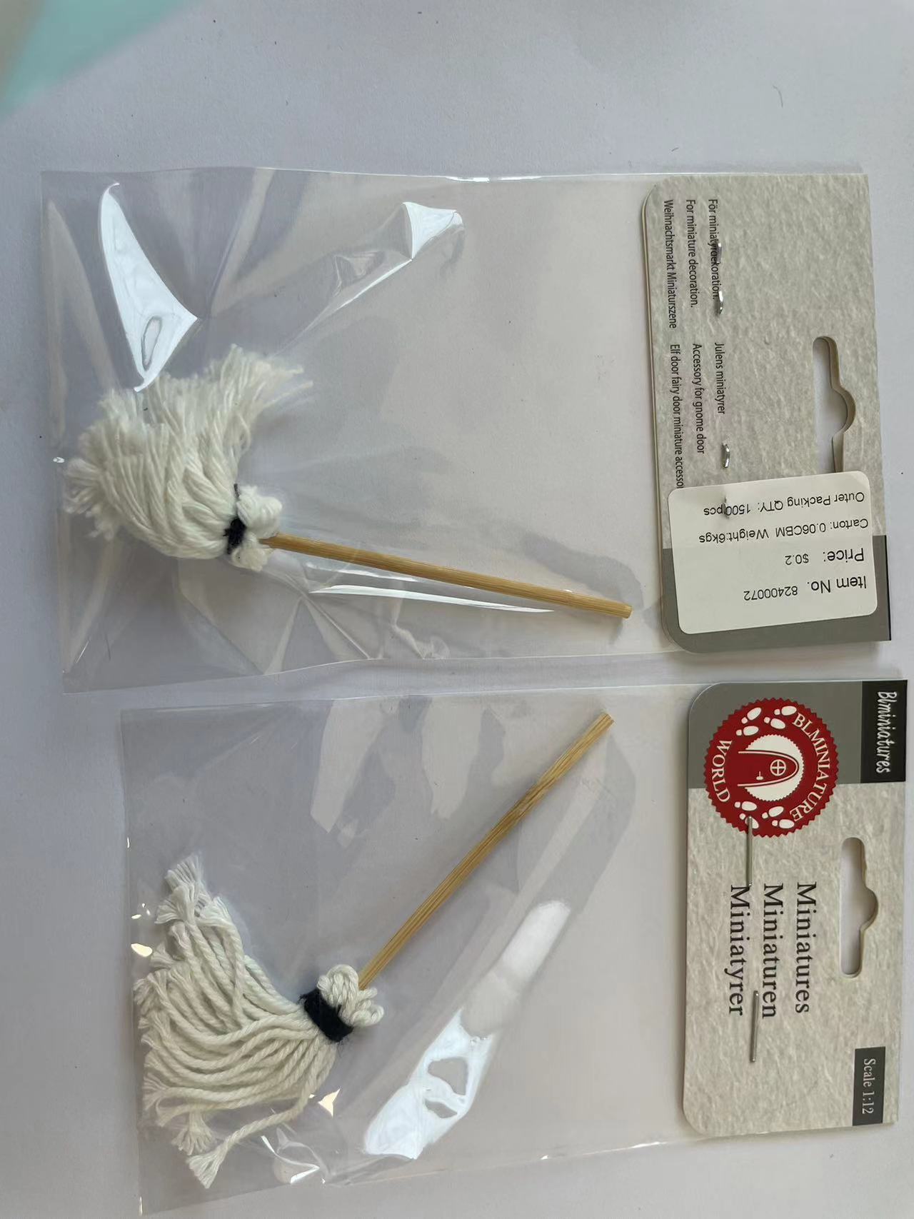 blminiatures 1:12 Scale Miniature Mop - Realistic Cotton & Wood Dollhouse Cleaning Accessory for Gnome Door & Fairy Garden Decor