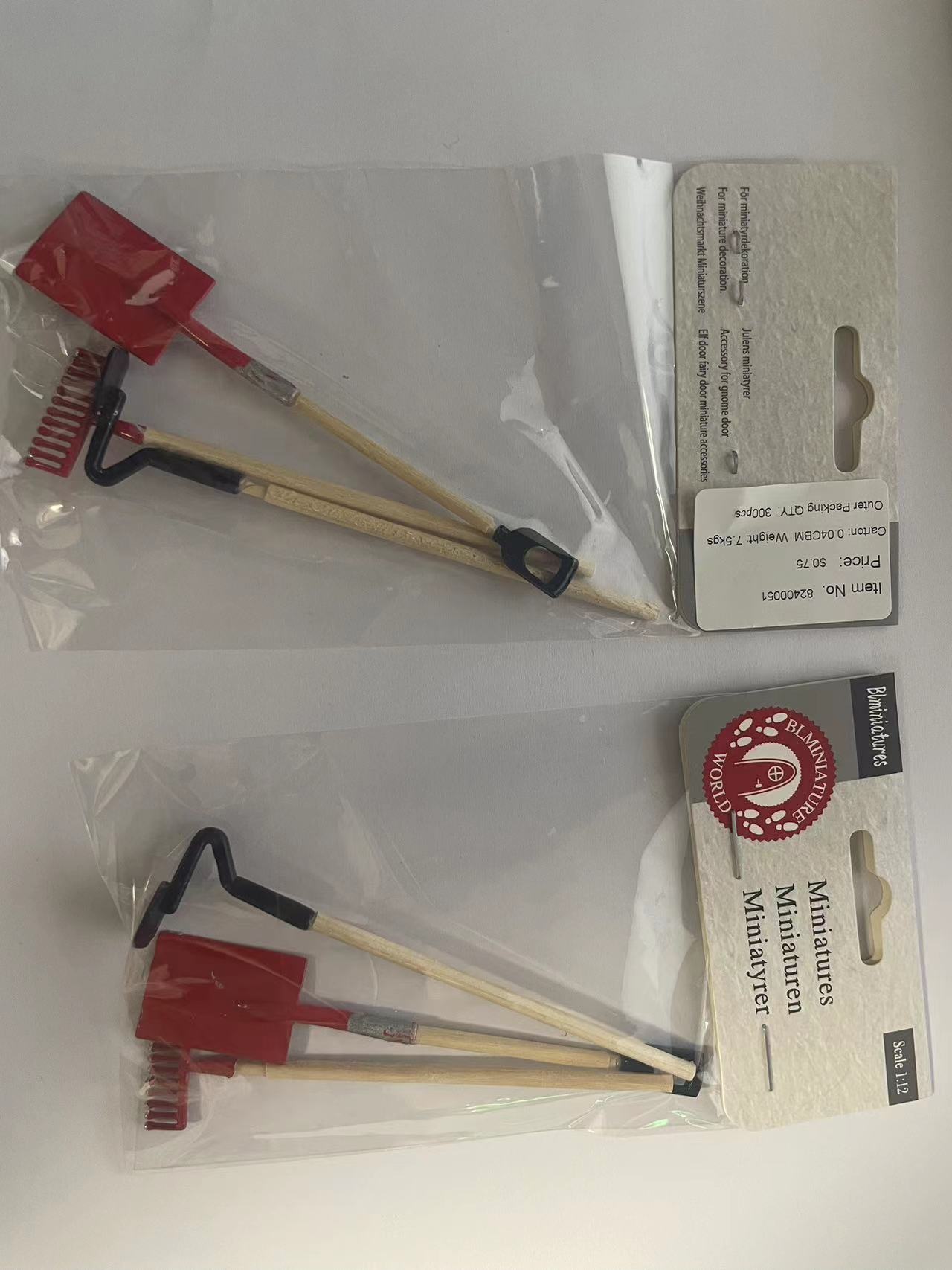 blminiatures 1:12 Scale Mini Garden Tool Set - 3pcs Shovel, Rake & Hoe with Wood Handles, Dollhouse & Gnome Door Accessories