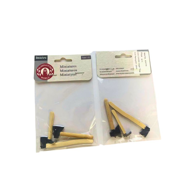 blminiatures 1:12 Scale Mini Axe Set - 3pcs with Wood Handles, Dollhouse & Gnome Door Accessories