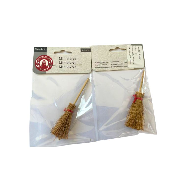 blminiatures 1:12 Scale Mini Natural Broom with Red Ribbon - Handmade Straw Broom for Dollhouse, Gnome Door & Fairy Garden Decor