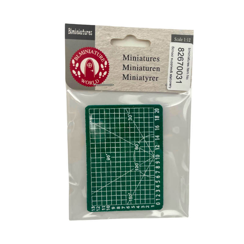 BLMINIATURES 1:12 - 1" Scale Dollhouse Miniature School Supplies & Stationery Miniature Green Cutting Mat with Grid & Angle Marks