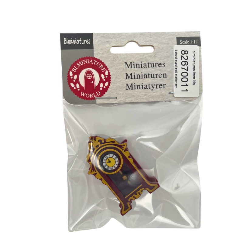 BLMINIATURES 1:12 - 1" Scale Dollhouse Miniature School Supplies & Stationery Miniature Antique Table Clock (Red & Gold Carved, Roman Numerals)