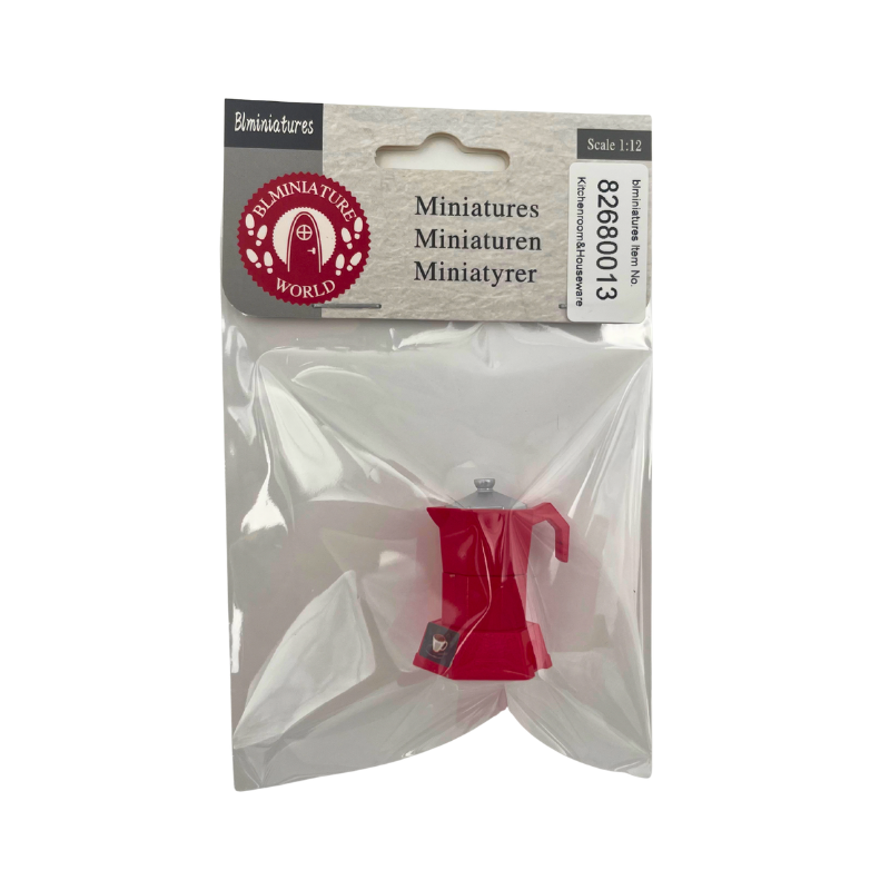 BLMINIATURES 1:12 - 1" Scale Kitchen Miniature Red Moka Pot Coffee Maker