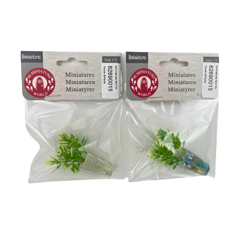 BLMINIATURES 1:12 - 1" Scale Dollhouse Miniature Green and White Potted Plants in Glass Containers (Set of 2)