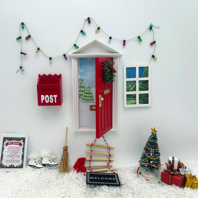 Tonttuovi Christmas Elf 7 Inch Wooden Opening Magic Fairy Door for Christmas Santa's with Accessories Festive Decoration Elf Arrivial Ideas