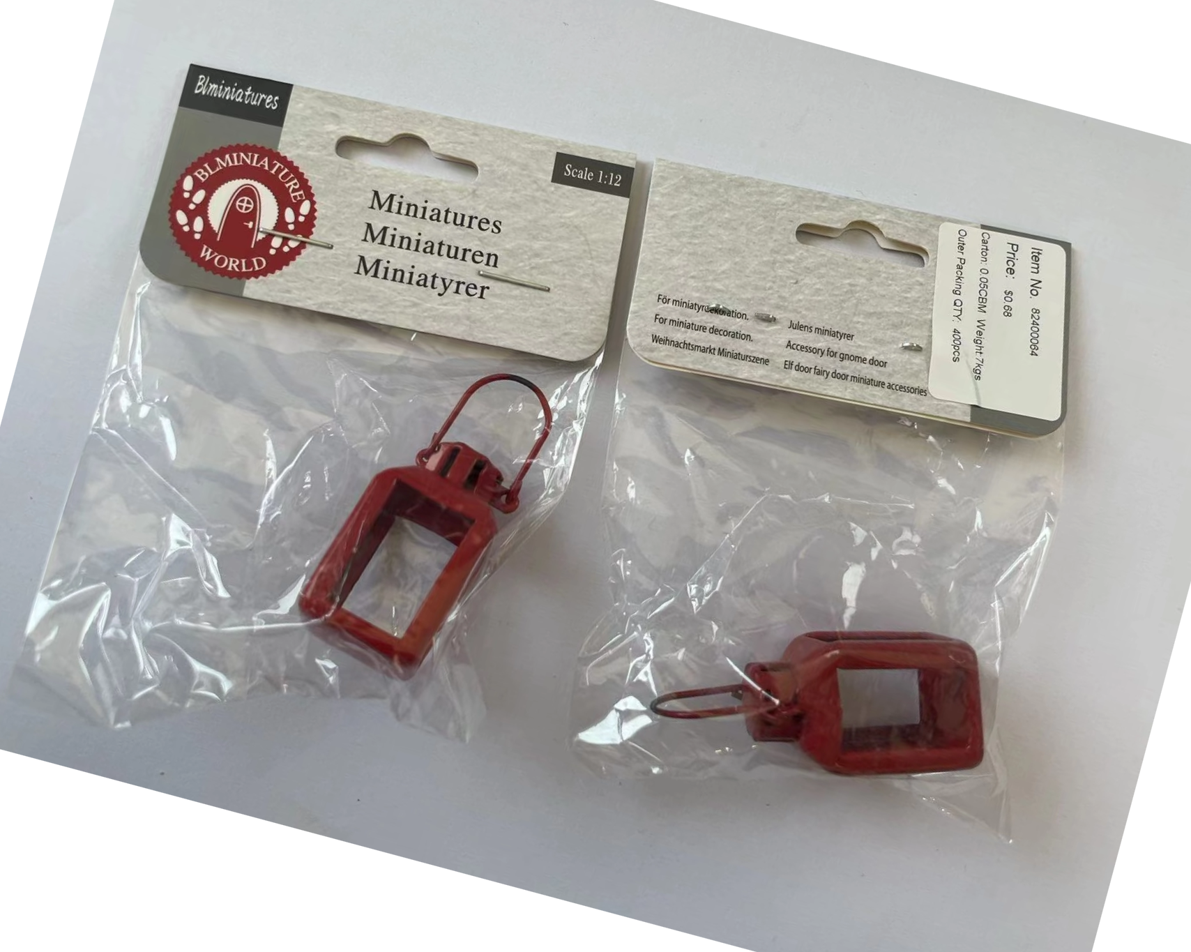 blminiatures 1:12 Scale Mini Red Lantern - metal Decorative Light for Dollhouse, Gnome Door & Fairy Garden