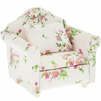 BLMINIATURES 1:12 - 1" Scale Dollhouse Miniature Season Decoration Christmas Miniature Floral Armchair (Floral Fabric, with Cushion)