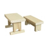 BLMINIATURES 1:12 - 1" Scale Dollhouse Miniature Season Decoration Christmas Miniature Table & Bench Set (Natural Wood, 2-Piece)
