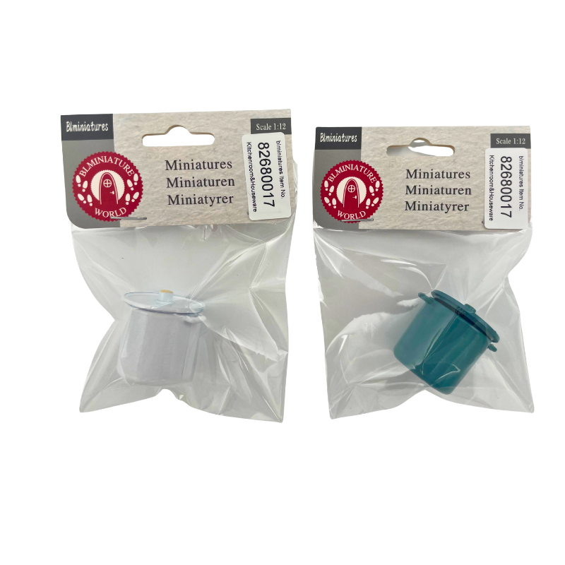BLMINIATURES 1:12 - 1" Scale Kitchen Miniature Gray and Green Storage Containers with Lids (Set of 2)