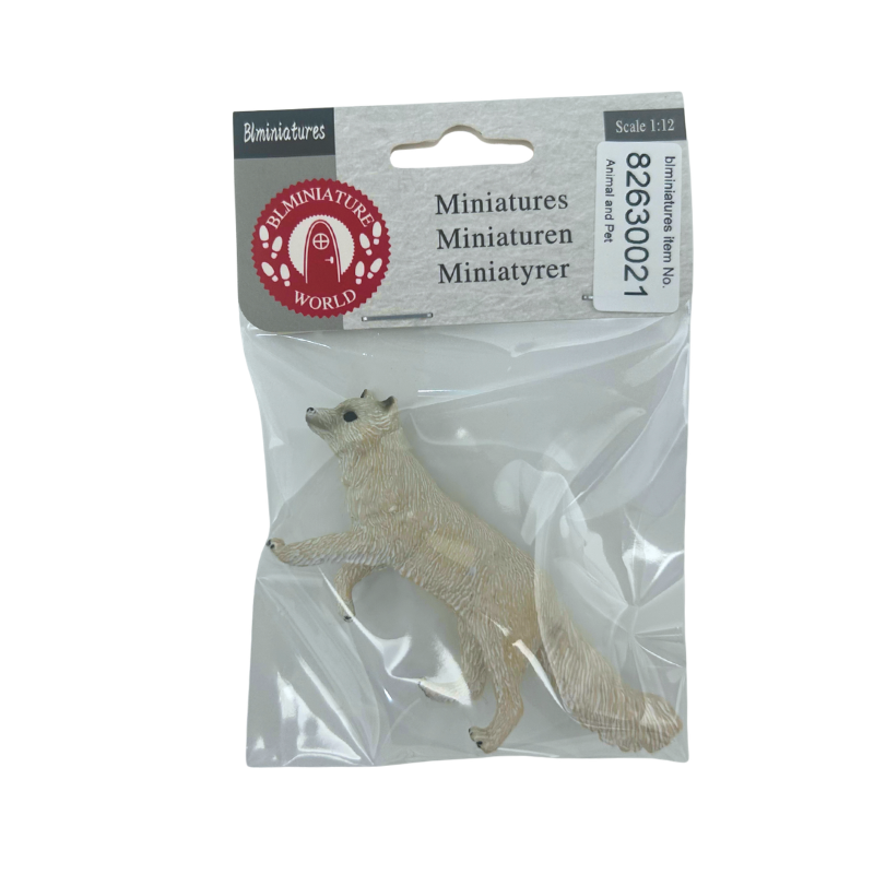BLMINIATURES 1:12 - 1" Scale Dollhouse Miniature Animal & Pet Miniature Arctic Fox (Cream, Walking)