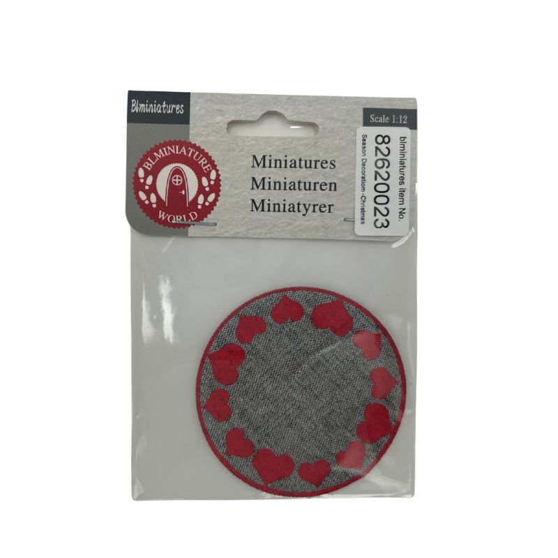 BLMINIATURES 1:12 - 1" Scale Dollhouse Miniature Season Decoration Christmas Miniature Round Fabric Ornament (Gray with Red Heart Edge)