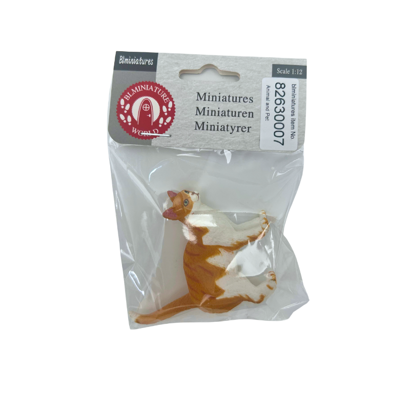 BLMINIATURES 1:12 - 1" Scale Dollhouse Miniature Animal & Pet Miniature Cat (Orange & White, Lying on Back)