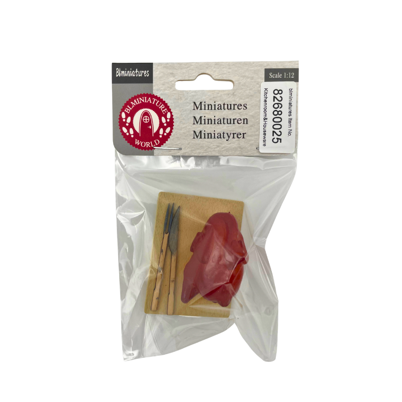 BLMINIATURES 1:12 - 1" Scale Kitchen Miniature Cutting Board with Knives and Meat