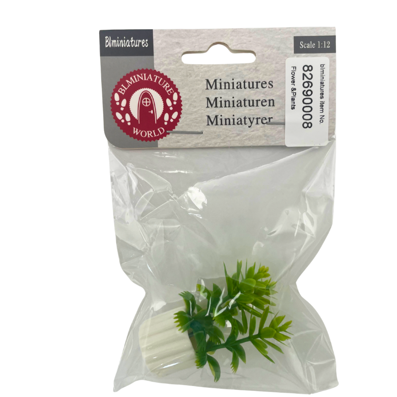 BLMINIATURES 1:12 - 1" Scale Dollhouse Miniature Green Foliage Potted Plant in White Pot