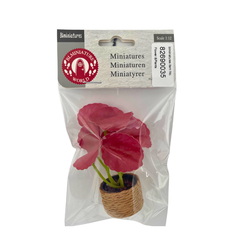 BLMINIATURES 1:12 - 1" Scale Dollhouse Miniature Pink Leaf Plant in Woven Pot