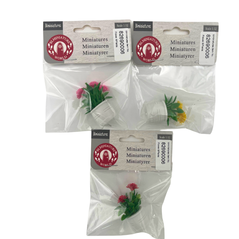 BLMINIATURES 1:12 - 1" Scale Dollhouse Miniature Assorted Flower Potted Plants (Pack of 6)