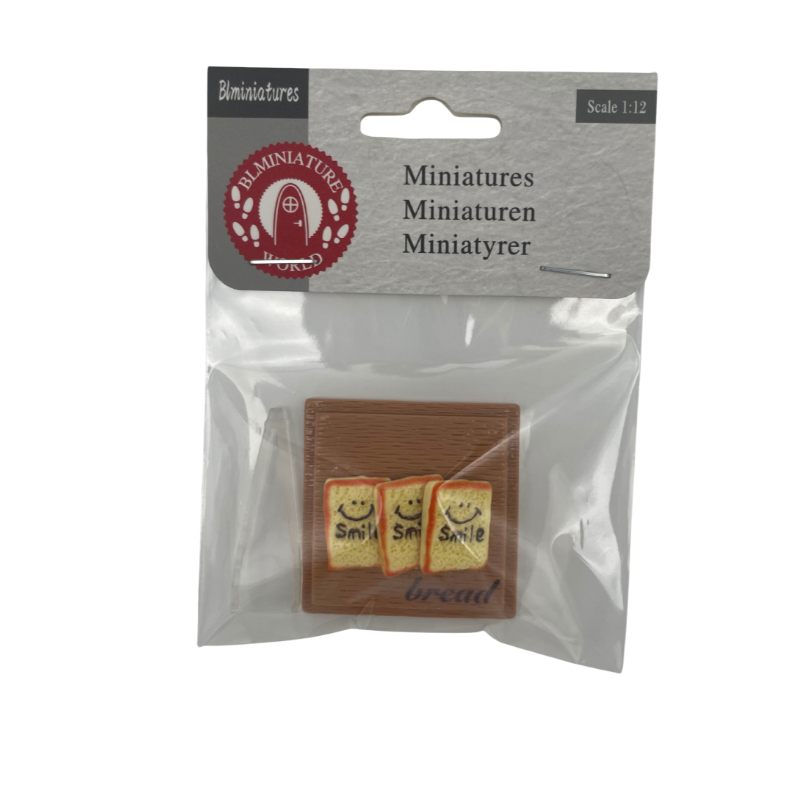 BLMINIATURES 1:12 Scale Dollhouse Miniature Smiley Bread Slices on Cutting Board, 3PCS Tiny Toast with Happy Face for Dollhouse Kitchen, Breakfast Scene, Fairy Garden, Christmas Elf Gnome & Diorama