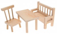 BLMINIATURES 1:12 - 1" Scale Dollhouse Miniature Season Decoration Christmas Set of Miniature Chair, Table & Bench (Natural Wood, 3-Piece)