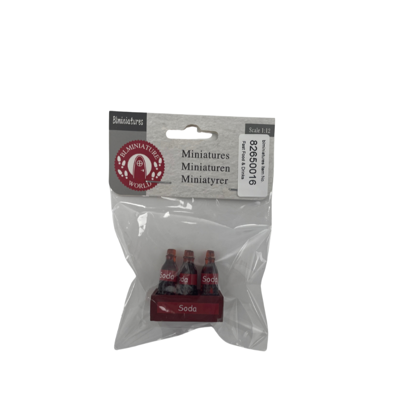 BLMINIATURES 1:12 - 1" Scale Dollhouse Miniature Soda Bottles with Red Tray (Set of 3)