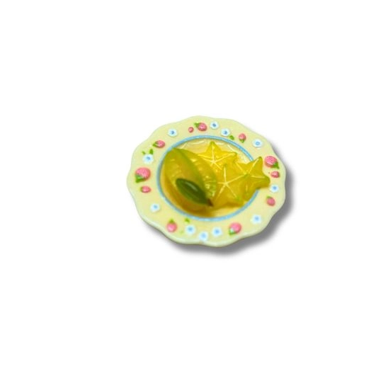 Blminiatures 1:12 Scale Dollhouse Miniature Star Fruit on Decorative Plate - 1 Whole Fruit + 2 Slices with Floral Ceramic Dish, Dollhouse Kitchen Decor