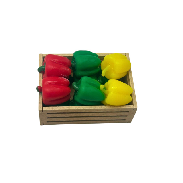 blminiatures 1:12 Scale Dollhouse Miniature Bell Pepper Basket - Assorted Red, Green, Yellow Peppers for Dollhouse Kitchen Decor